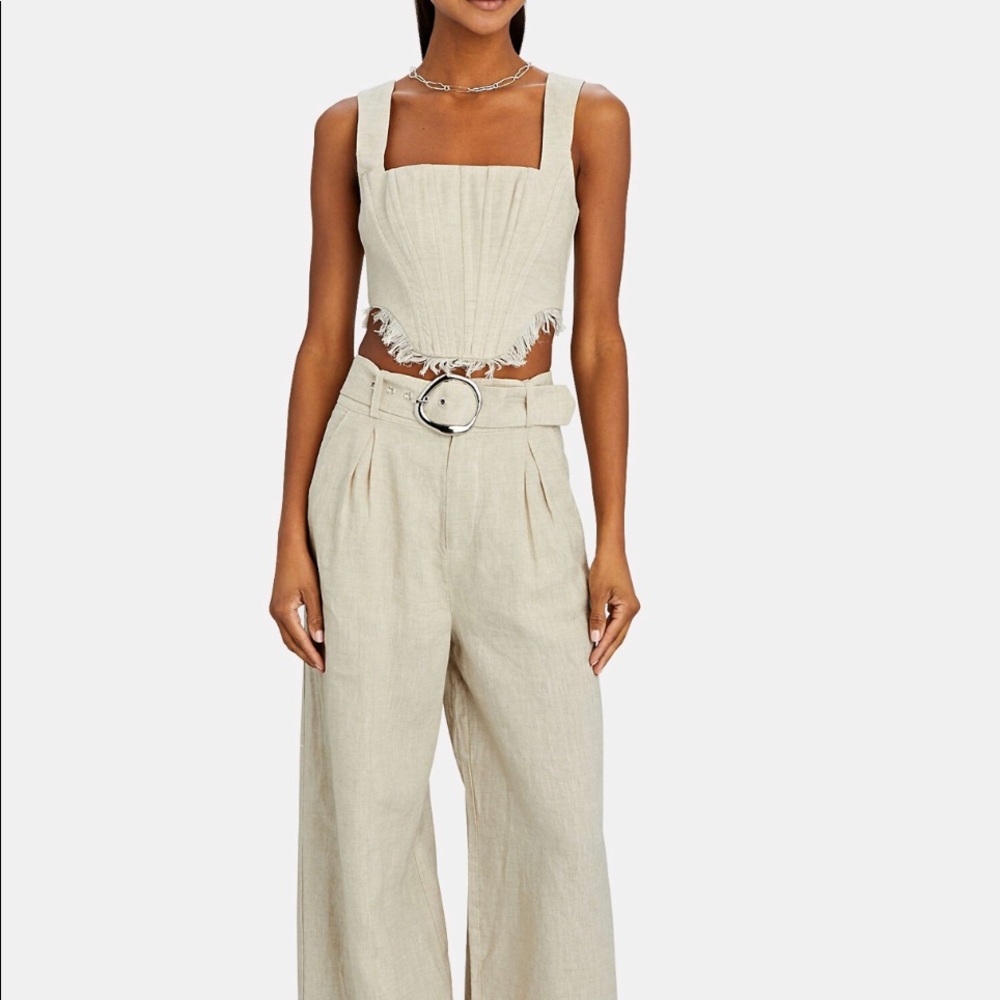$235 Staud Triton Corset Top Linen Fray Fringe Set